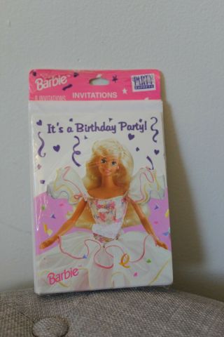 Barbie It’s A Birthday Party Invitations Hallmark Old Stock 8 Ct.  1996 Vtg