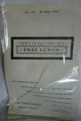 Vintage Jane Snead Sampler Stamped Linen Cross Stitch Kit 491 No Lunch