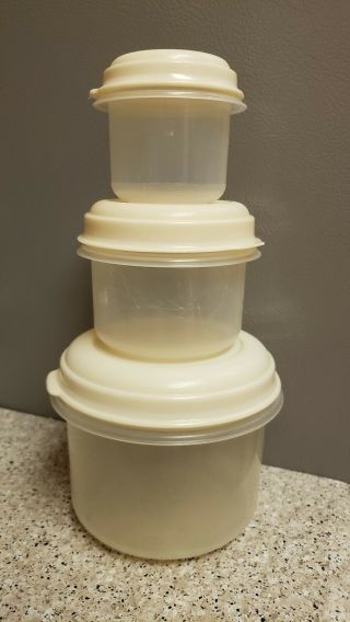 Set 3 Vintage Rubbermaid Almond Storage Containers 0 6 7 1 3 Cup Round Servin