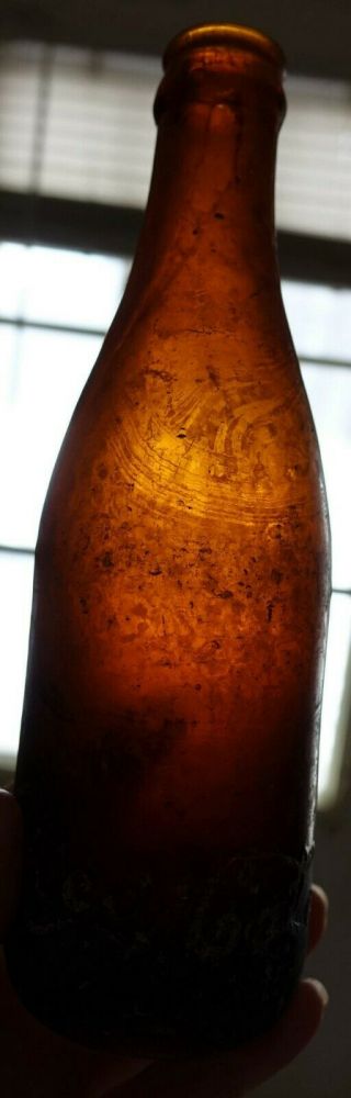Vintage Indianapolis Straight Side Amber Coca Cola Bottle Glass Antique Script 2