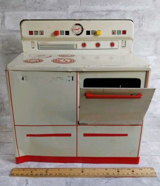 Vintage 1950s Wolverine Tin Litho Metal Kitchen Range Toy Stove Retro Play Oven