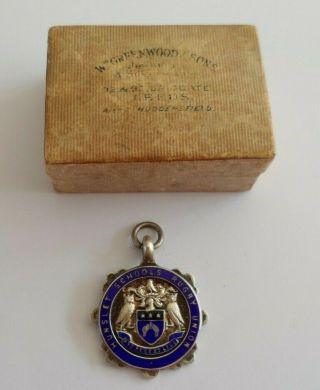 Vintage Silver & Enamel Fob/medal Hunslet Schools Rugby Union Birm.  1935.