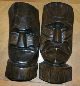 Vintage Hand Carved Wood Comedy Tragedy Drama Tiki Theater Masks Wall Hanging