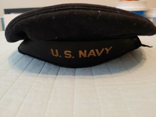 Vintage Wwii Us Navy Usn Sailor Flat Hat/cracker Jack Wool Uniform Cap