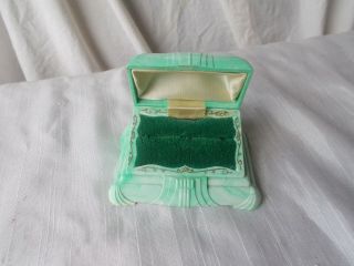 Vtg Art Deco Ring Display Presentation Box Green Lotus Plastic Case Celluloid