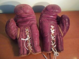 Vintage adult size red leather Sparring Gloves - 2 pairs 2