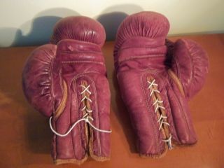 Vintage adult size red leather Sparring Gloves - 2 pairs 5