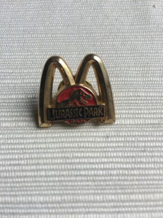 Vintage Mcdonalds Jurassic Park Pin Button Dinosaur Golden Arch T Rex Employee