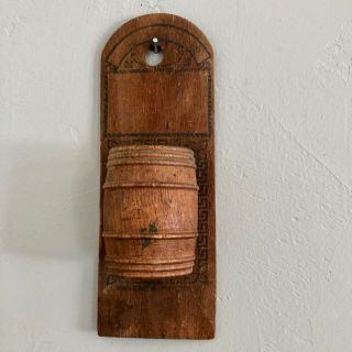 Vintage Wood Barrel Match Holder Wall Hanging Safe Primitive