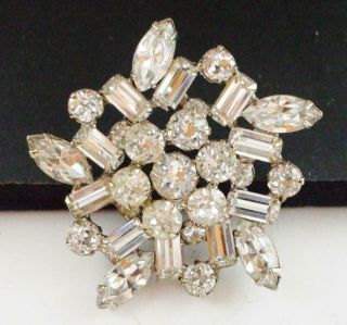 Vintage Weiss Clear Rhinestone Pin Brooch W/baguette Marquis Round Stn