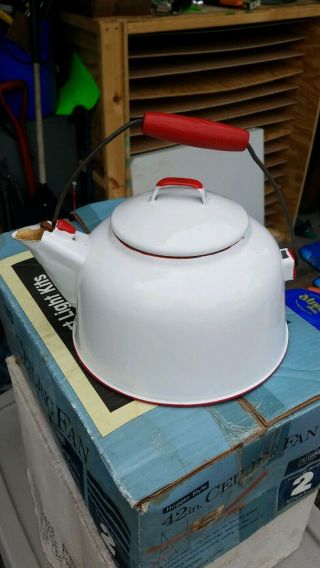 Vintage Red And White Enamel Tea Pot