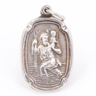 Vtg Sterling Silver - Miraculous Medal St.  Christopher Virgin Mary Pendant - 14g