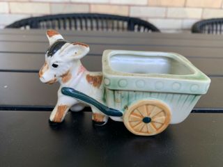 Vintage Donkey Burro Ceramic Planter Pulling Cart