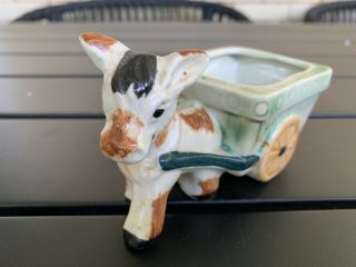 Vintage Donkey Burro Ceramic Planter Pulling Cart 3