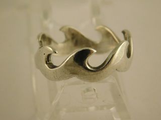Vintage Sterling Silver Wave Ring Large Size 13.  5 Scalloped Designer Signed