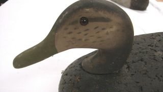 Antique Early Vintage Large Black Cork Body Wood Head Duck Decoy