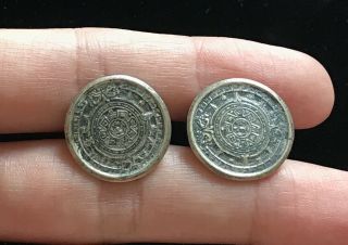 Vtg Taxco Mexico Sterling Silver 925 Aztec Calendar Cufflinks 3/4 " 10.  4g M007