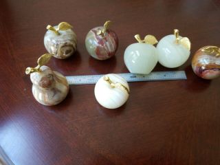 Vintage Marble Stone Fruit Pear And 6 Apples Decorations