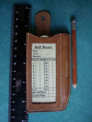Vintage Golf Score Set Leather Case Pencil Reusable Card Made In England