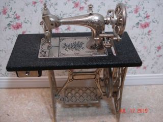 Dollhouse Miniatures Vintage Treadle Sewing Machine,  Moving Wheel And Foot Pedal
