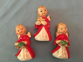 Vintage Set Of 3 Christmas Holiday Angels Figurines Made In Japan