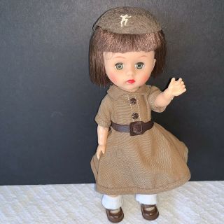 Vintage Girl Scout Doll 8” Official Brownie Uniform Hard Plastic Vinyl Gvc