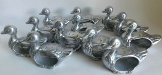 Vintage Silver Metal Etched Duck Napkin Rings Made In India Set Of 12