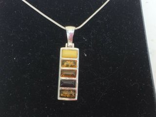Vintage Sterling Silver 925 And Real Baltic Amber Pendant/ Necklace