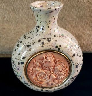 Vintage Rare Capodimonte Porcelain Cameo Roses Decrotive Vase " Lovely "