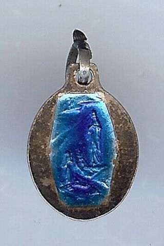 SMALL VINTAGE STERLING SILVER BLUE ENAMEL VIRGIN MARY DOUBLE SIDED CHARM 2