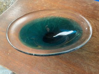 Vintage 1960s Murano Blue Glass Studio Art Bowl / Dish (mid Century Italian)