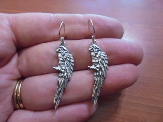 Vtg Sterling Silver Parrot Bird Dangle Hook Earrings 3.  2 Grams