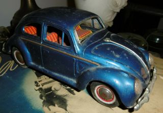 Vintage Made In Japan Blue Volkswagon VW Friction Tin Litho Automobile Car Toy 2