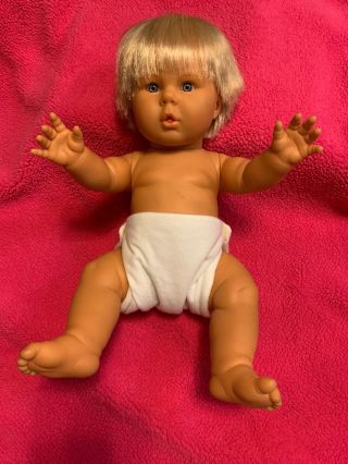 Vintage Berjusa Newborn Boy Anatomically Correct 18” Baby Doll Blonde Hair