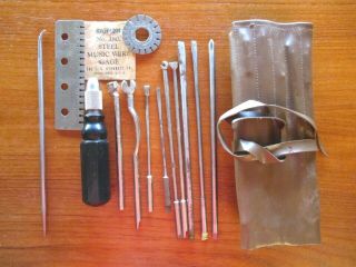 14 Vintage Piano Tuning Kit Hale Tools Leather Case Wire Pin Gage Starrett 280