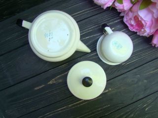 Enamel Tea Kettle and Mug White Enamelware Retro Teapot with cup Vintage decor 3