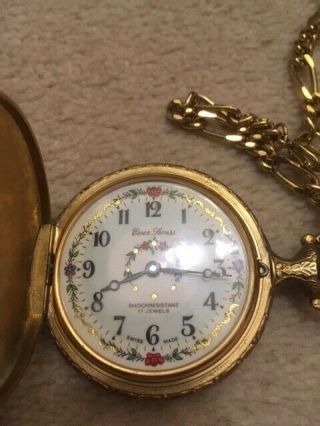 Vintage Ever Swiss Wind - Up Pocket Watch,  Hunting Theme,  Duck,  Dog With Chain