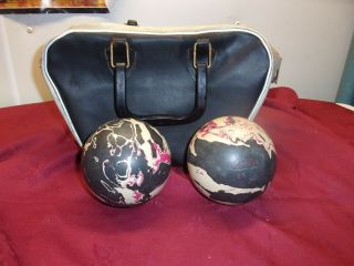 Vintage Ebonite Duckpin (2) Balls An Bag.
