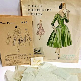 Vintage Vogue Couturier Design Pattern 836 1955 One Piece Dress Size 12 Complete
