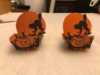 Set Of 2 Vintage Halloween Nut Cups Cat Jol And Critters - 1930s