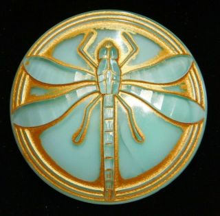 Antique Vintage Button Seafoam Green Glass Dragonfly X - Large Sz Xl