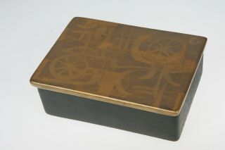 Vintage Mid Century Modern Sascha Brastoff Pottery Signed Covered Box Dish Gold