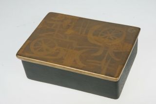 Vintage Mid Century Modern SASCHA BRASTOFF Pottery SIGNED Covered Box Dish Gold 2