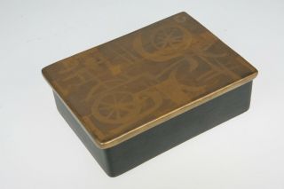Vintage Mid Century Modern SASCHA BRASTOFF Pottery SIGNED Covered Box Dish Gold 3