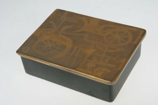 Vintage Mid Century Modern SASCHA BRASTOFF Pottery SIGNED Covered Box Dish Gold 4