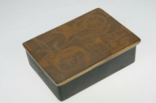 Vintage Mid Century Modern SASCHA BRASTOFF Pottery SIGNED Covered Box Dish Gold 5