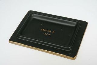 Vintage Mid Century Modern SASCHA BRASTOFF Pottery SIGNED Covered Box Dish Gold 6
