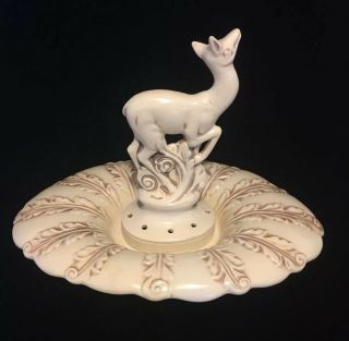 Vintage Red Wing Pottery Fawn Or Deer Flower Frog & Plate Impeccable
