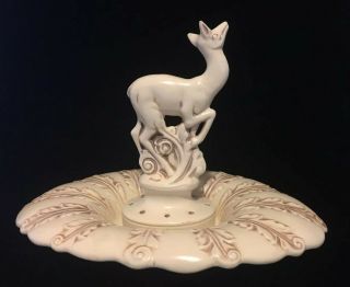 Vintage Red Wing Pottery Fawn Or Deer Flower Frog & Plate Impeccable 2