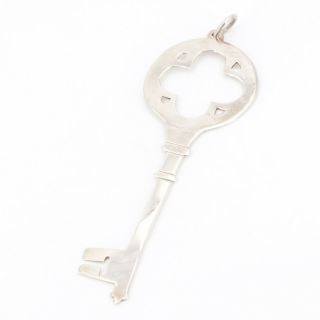 Vtg 950 Silver - Solid Skeleton Key Pendant - 14g